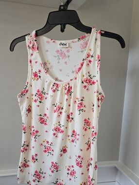 White Floral Tank Top with Pink Blossoms